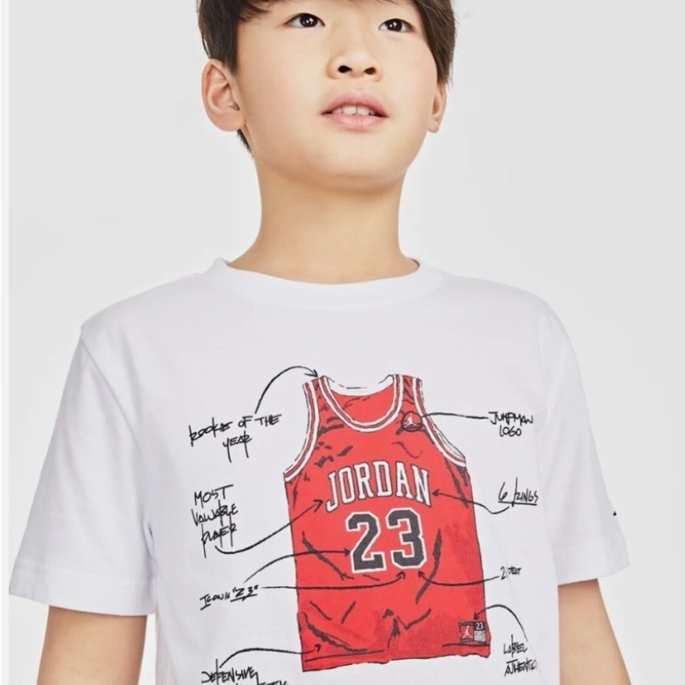 Jordan jumpman Goat the jersey #23  Kids White Tee with Red Jersey Graphic